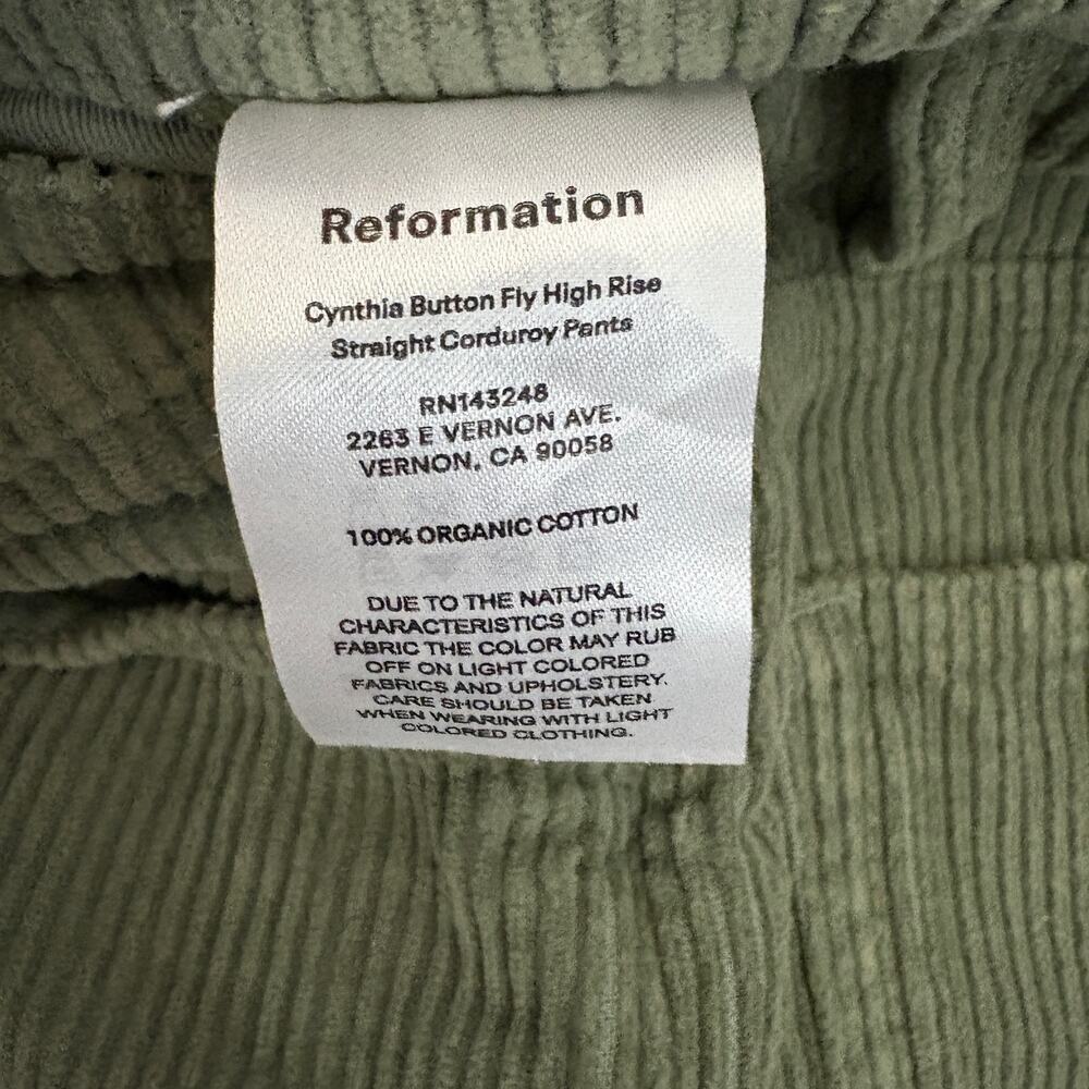 Reformation Cynthia Button Fly High Rise Corduroy Pants 24 Moss Dark Academia - Picture 8 of 9